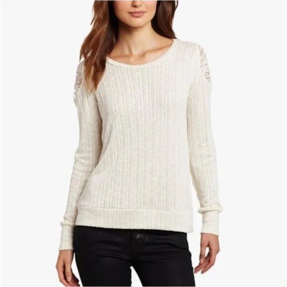 LnA Cream Lace Inset Sweater Top - Picture 1 of 8